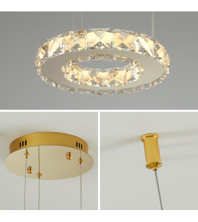 Lampa żyrandol złoty kryształowy pilot 30/50/70cm ring Glamour salon Wobako