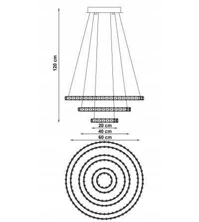 Lampa wisząca LED złoty nad stół kryształ 20/40/60cm żyrandol ring WOBAKO