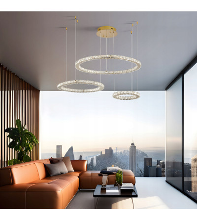 Lampa żyrandol złoty kryształowy pilot 30/50/70cm ring Glamour salon Wobako