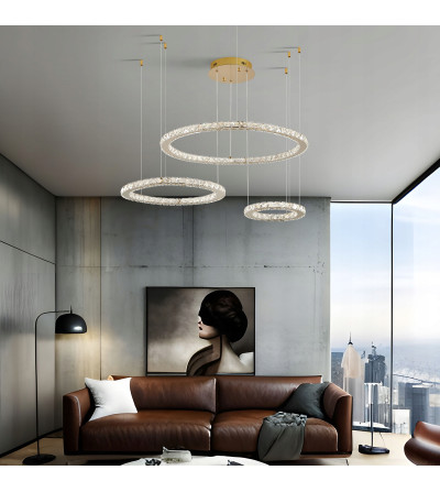 Lampa żyrandol złoty kryształowy pilot 30/50/70cm ring Glamour salon Wobako