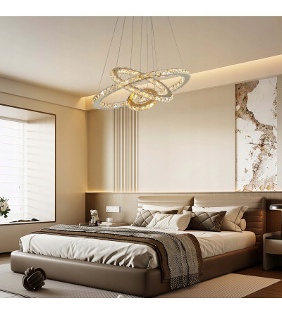 Lampa wisząca LED złoty nad stół kryształ 20/40/60cm żyrandol ring WOBAKO