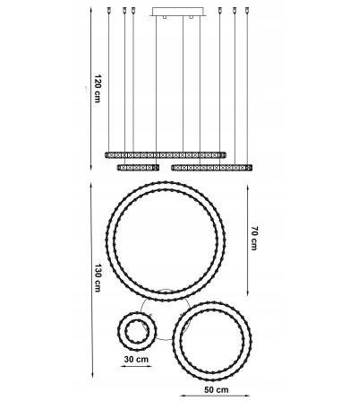 Lampa żyrandol złoty kryształowy pilot 30/50/70cm ring Glamour salon Wobako