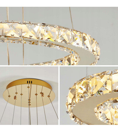 Lampa wisząca LED złoty nad stół kryształ 20/40/60cm żyrandol ring WOBAKO