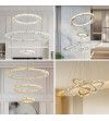 Lampa wisząca LED złoty nad stół kryształ 20/40/60cm żyrandol ring WOBAKO