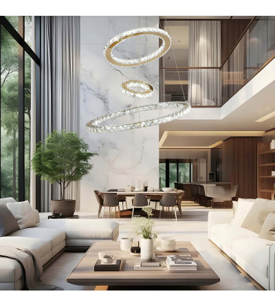 Lampa wisząca LED złoty nad stół kryształ 20/40/60cm żyrandol ring WOBAKO