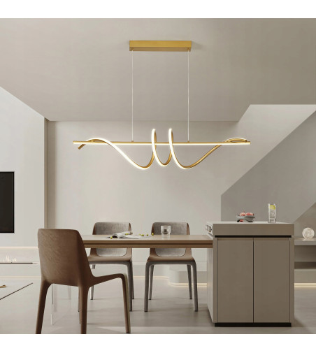 Lampa wisząca LED długa liniowa nad stół nowoczesna złoty tuba 90cm Wobako