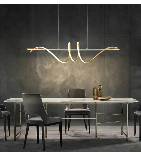 Lampa wisząca LED długa liniowa nad stół nowoczesna złoty tuba 90cm Wobako