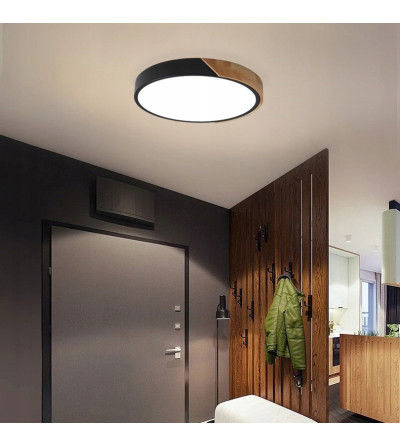 Lampa sufitowa LED Plafon 30cm ring drewno żyrandol okrąg do kuchni WOBAKO