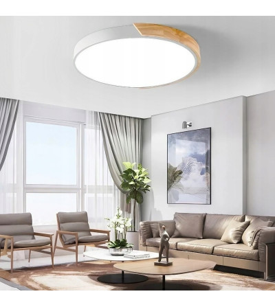 Lampa sufitowa LED Plafon 30cm ring drewno żyrandol okrąg do kuchni WOBAKO