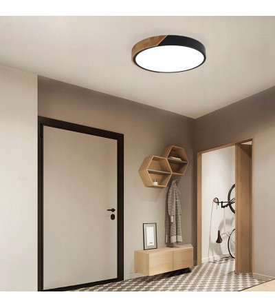 Lampa sufitowa Olin 50cm czarna LED | Plafon ring drewno | Salon pokój
