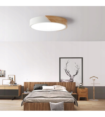 Plafon Olin 40cm biały LED z drewnem | Lampa sufitowa ring | Nowoczesny