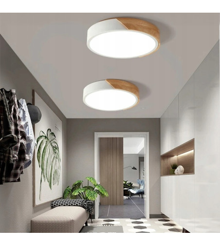 Olin 50cm biały plafon LED | Lampa sufitowa z drewnem | Dużych pomieszczeń