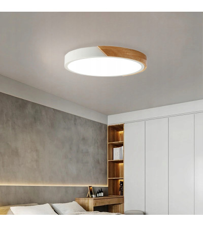 Lampa sufitowa LED Plafon 40cm ring drewno żyrandol okrąg do kuchni WOBAKO