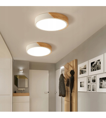 Olin 50cm biały plafon LED | Lampa sufitowa z drewnem | Dużych pomieszczeń