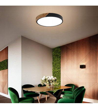 Lampa sufitowa LED Plafon 40cm ring drewno żyrandol okrąg do kuchni WOBAKO