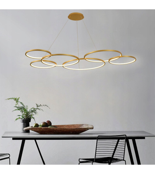 Oslo VI Złota Lampa Wisząca 120cm okręgi ring żyrandol LED Tuya
