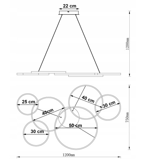 Oslo VI Złota Lampa Wisząca 120cm okręgi ring żyrandol LED Tuya