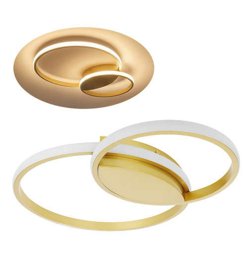Nowoczesna mocna złota lampa sufit PLAFON Ring okręgi panel LED 25+35cm | Wobako