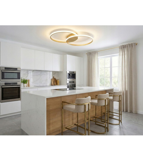 Nowoczesna mocna złota lampa sufit PLAFON Ring okręgi panel LED 25+35cm | Wobako