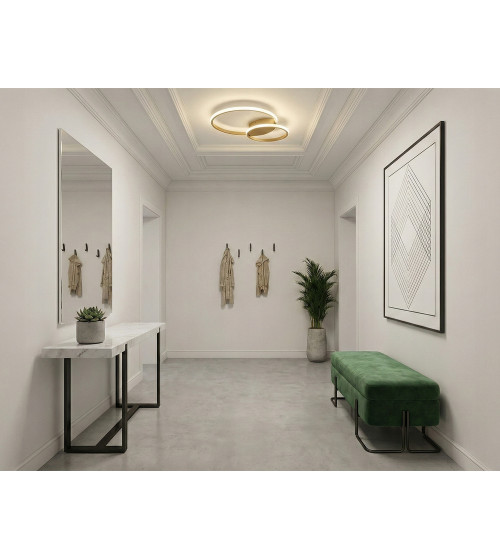 Nowoczesna mocna złota lampa sufit PLAFON Ring okręgi panel LED 25+35cm | Wobako