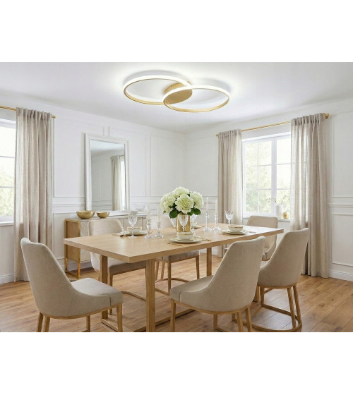 Nowoczesna mocna złota lampa sufit PLAFON Ring okręgi panel LED 25+35cm | Wobako