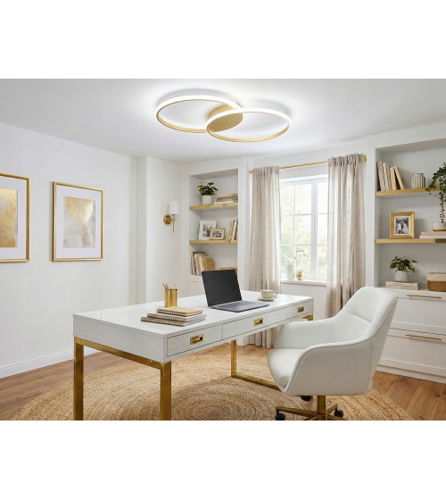 Nowoczesna mocna złota lampa sufit PLAFON Ring okręgi panel LED 25+35cm | Wobako