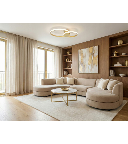 Nowoczesna mocna złota lampa sufit PLAFON Ring okręgi panel LED 25+35cm | Wobako