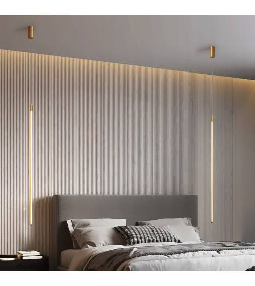 MONAKO TUBE Złota | Pionowa lampa wisząca LED 82 cm – nowoczesna liniowa tuba