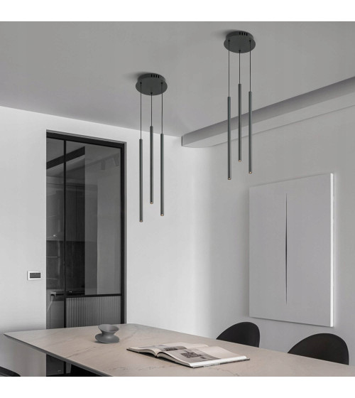 NANO SLIM 3 czarna lampa wisząca LED nad stół | Pionowe tuby do sypialni