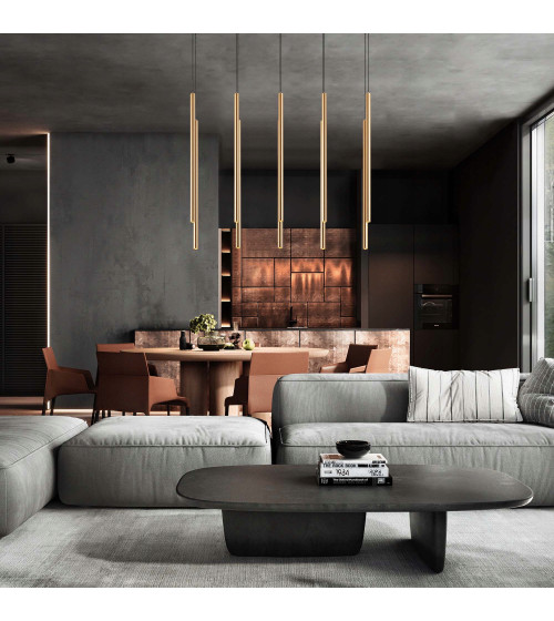 Lampa wisząca LED NANO Slim nad stół | Pionowe złote tuby do jadalni