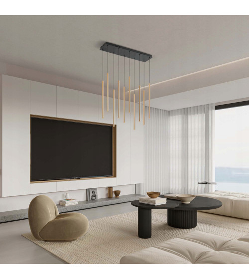 Lampa wisząca LED NANO Slim nad stół | Pionowe złote tuby do jadalni