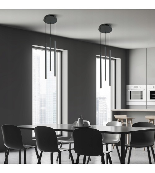 NANO SLIM 3 czarna lampa wisząca LED nad stół | Pionowe tuby do sypialni