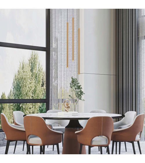 NANO SLIM 3 czarno‑złota lampa wisząca LED nad stół | Pionowe tuby do jadalni