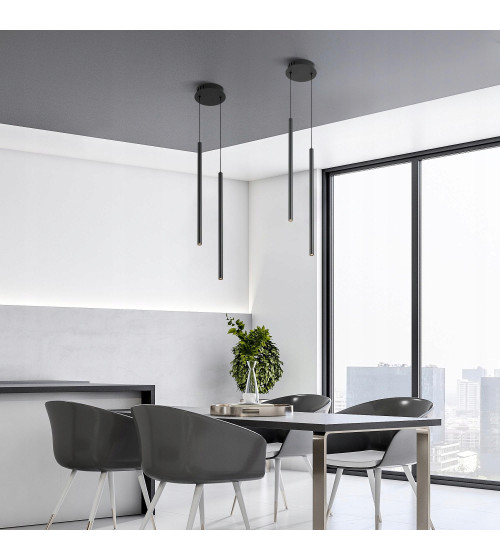NANO SLIM 2 czarna lampa wisząca LED nad stół | Pionowe tuby do jadalni