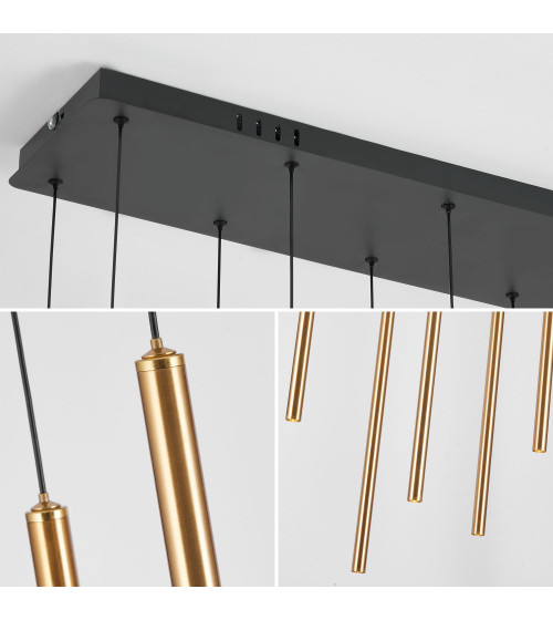 Lampa wisząca LED NANO Slim nad stół | Pionowe złote tuby do jadalni