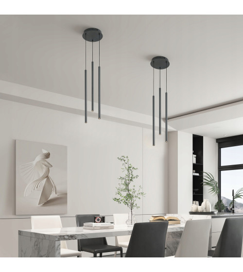 NANO SLIM 3 czarna lampa wisząca LED nad stół | Pionowe tuby do sypialni