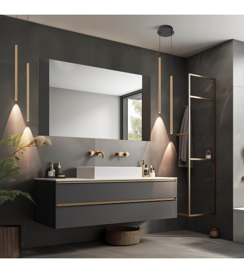 NANO SLIM 2 czarno‑złota lampa wisząca LED nad stół | Pionowe tuby do sypialni