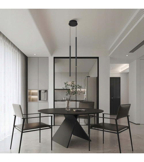 NANO SLIM 2 czarna lampa wisząca LED nad stół | Pionowe tuby do jadalni