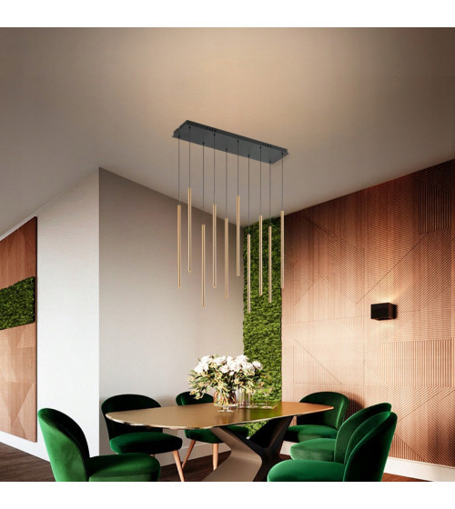 Lampa wisząca LED NANO Slim nad stół | Pionowe złote tuby do jadalni