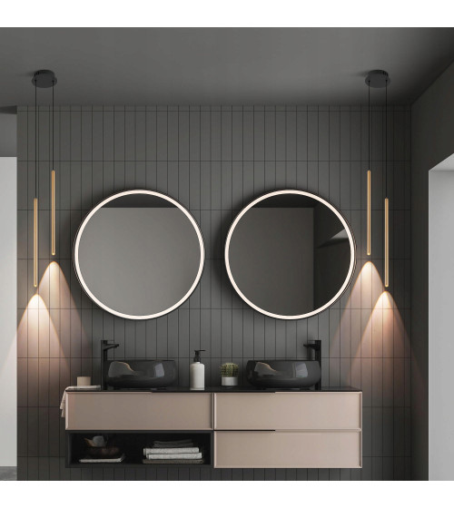 NANO SLIM 2 czarno‑złota lampa wisząca LED nad stół | Pionowe tuby do sypialni