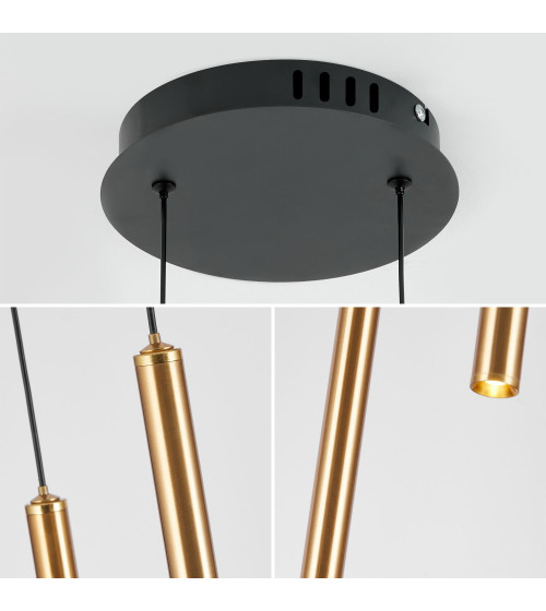 NANO SLIM 2 czarno‑złota lampa wisząca LED nad stół | Pionowe tuby do sypialni