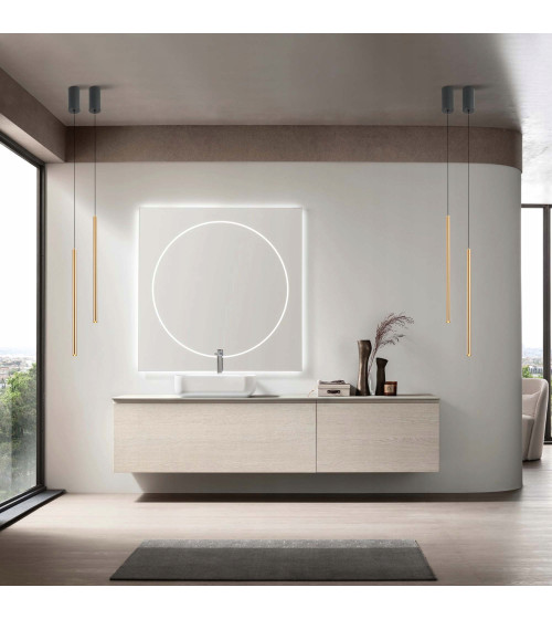 NANO SLIM 1 czarno‑złota lampa wisząca LED nad stół | Pionowa tuba do jadalni