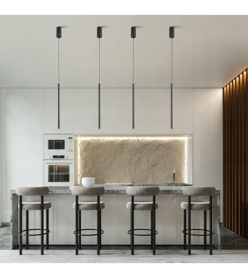 NANO SLIM 1 czarna lampa wisząca LED nad stół | Pojedyncza pionowa tuba do jadalni