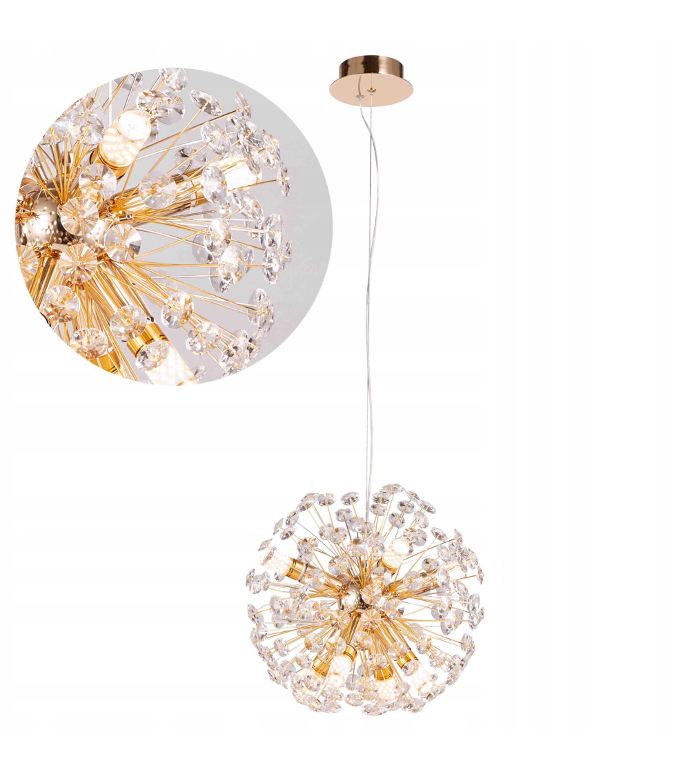 Mona B40 złota lampa wisząca sufitowa kryształowa | Glamour żyrandol nad stół do jadalni