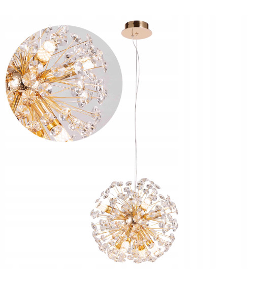 Mona B40 złota lampa wisząca sufitowa kryształowa | Glamour żyrandol nad stół do jadalni
