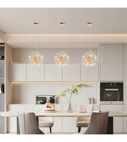 Mona B40 złota lampa wisząca sufitowa kryształowa | Glamour żyrandol nad stół do jadalni