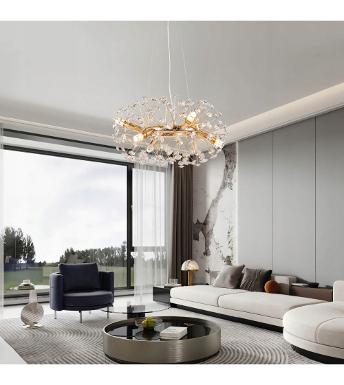 Mona R50 złota lampa kryształowa wisząca | Glamour żyrandol E14 nad stół do jadalni