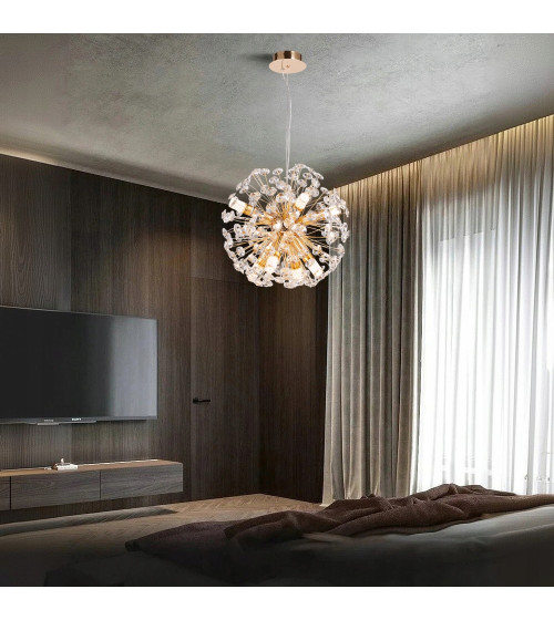 Mona B40 złota lampa wisząca sufitowa kryształowa | Glamour żyrandol nad stół do jadalni