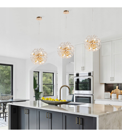 Mona B40 złota lampa wisząca sufitowa kryształowa | Glamour żyrandol nad stół do jadalni