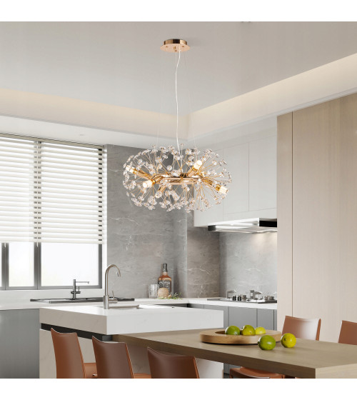 Mona R50 złota lampa kryształowa wisząca | Glamour żyrandol E14 nad stół do jadalni